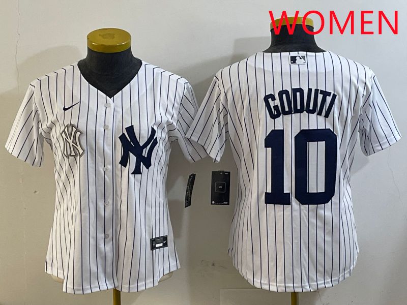 Women New York Yankees #10 Goduti White Stripe 2025 Nike MLB Jersey style 4->women mlb jersey->Women Jersey